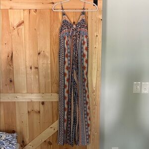 Bohemian Print Jumpsuit in Blue and Orange